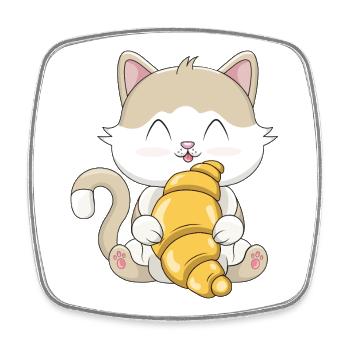 Cute Kawaii Cat with Croissant - Square fridge magnet - white - Front