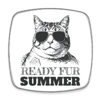 Cool Cat in sunglasses ready for summer - Square fridge magnet - white - Front