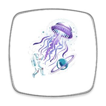 Space adventure with astronaut and jellyfish - Square fridge magnet - white - Front