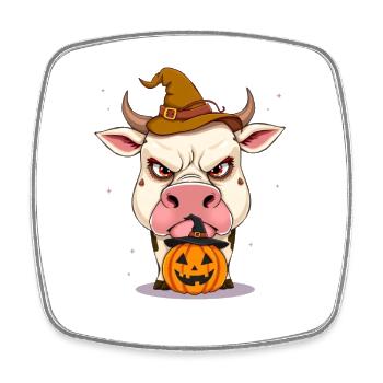 Grimmiger Halloween-Zauberbulle - Viereckiger Kühlschrankmagnet - Weiß - Vorne