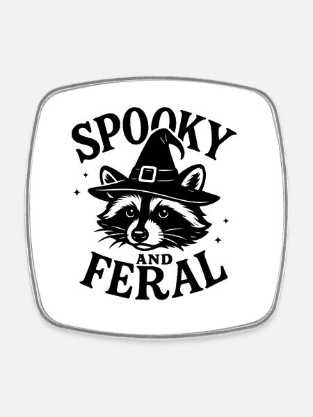 Spooky and Feral Halloween Waschbär Design - Viereckiger Kühlschrankmagnet - Weiß