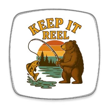 Bear and fishing rod - Square fridge magnet - white - Front