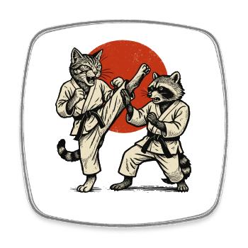 Karaté Judo, arts martiaux japonais Chat Raton laveur - Magnet carré - blanc - Devant