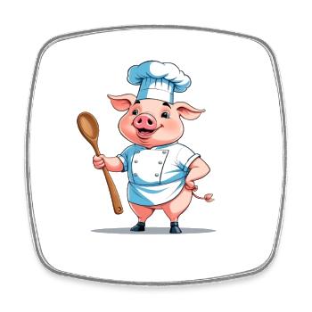 Chef cuisinier cochon - Magnet carré - blanc - Devant