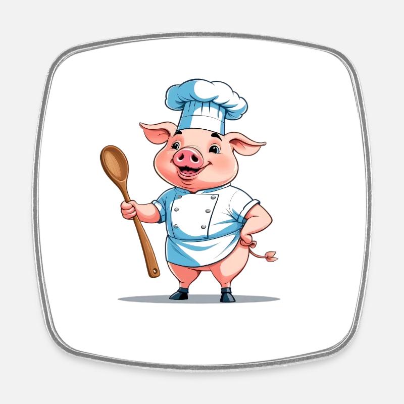 Cooking Pig Chef - Square fridge magnet - white