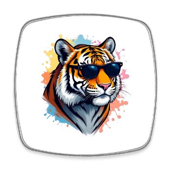 Cool tiger with sunglasses on colorful background - Square fridge magnet - white - Front