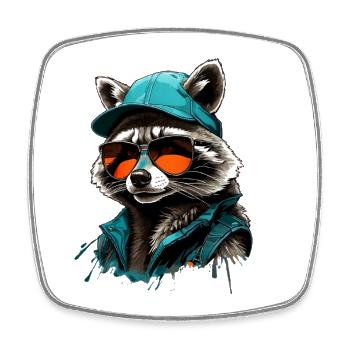 Raton laveur cool avec des lunettes de soleil et une casquette - Magnet carré - blanc - Devant