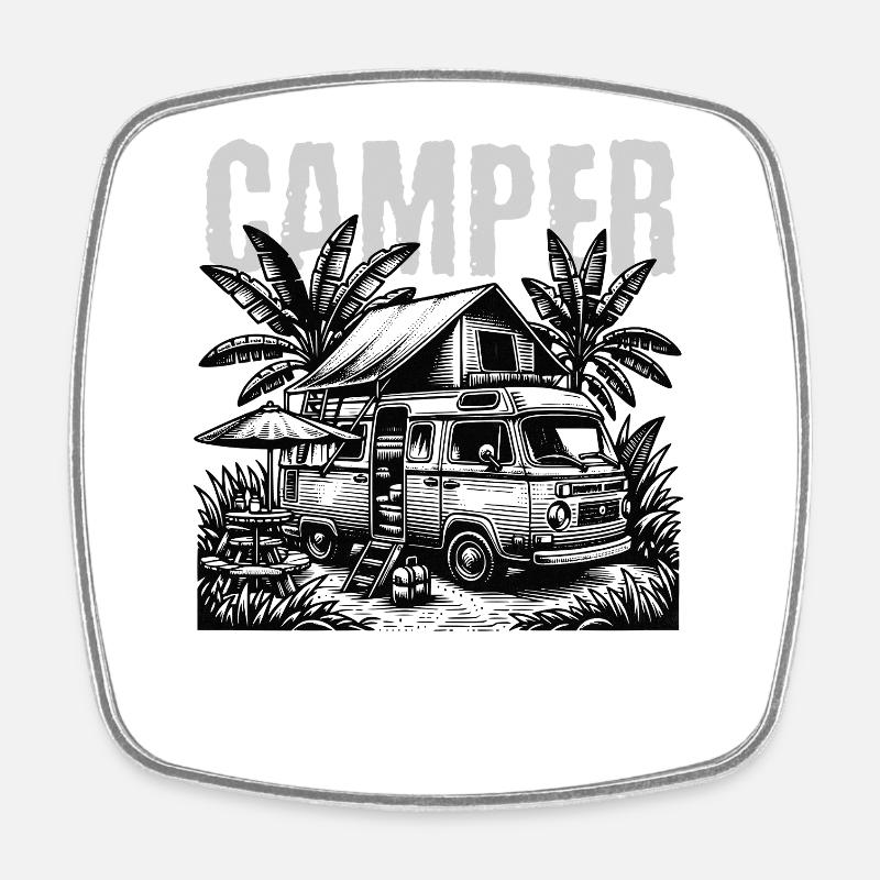 Camper Van Vacation Lifestyle Illustration - Square fridge magnet - white