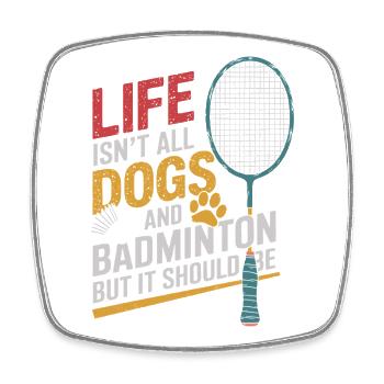 Dog and badminton - Square fridge magnet - white - Front