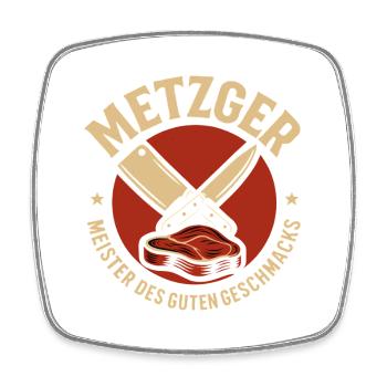 Butcher with knife and meat - Square fridge magnet - white - Front