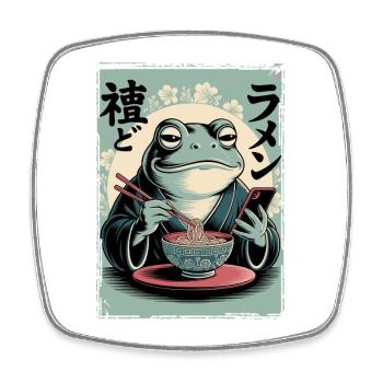 Funny frog, grumpy, Japanese art, ramen - Square fridge magnet - white - Front