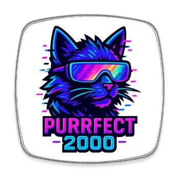 Neon Cat Purrfect 2000 Design - Magnet carré - blanc - Devant