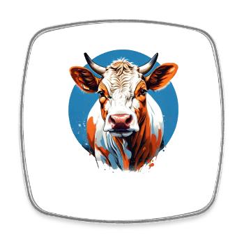 Expressive cow portrait in modern art - Square fridge magnet - white - Front