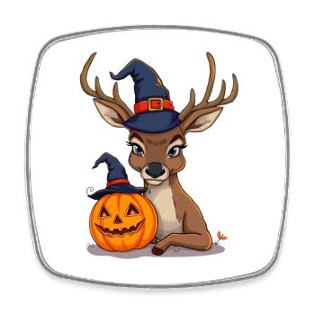 Halloween Reh mit Kürbiskopf und Hexenhut - Viereckiger Kühlschrankmagnet - Weiß - Vorne