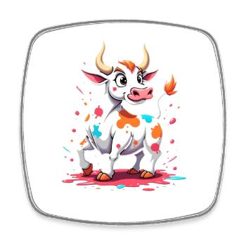 Colorful cow motif on a playful background - Square fridge magnet - white - Front