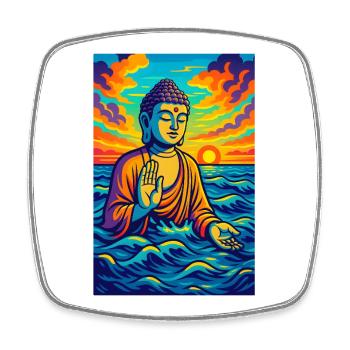 Bouddha vibrant au coucher du soleil sur l'océan - Magnet carré - blanc - Devant