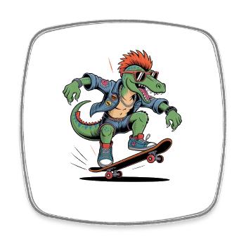 Punk Dinosaurier Velociraptor Lustiges Skateboarding - Viereckiger Kühlschrankmagnet - Weiß - Vorne