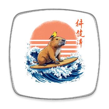 Capybara, surfing, Japanese, surfer, capybara - Square fridge magnet - white - Front