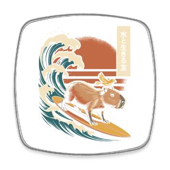 Capybara, surf, japonais, surfeur, capybara - Magnet carré - blanc - Devant