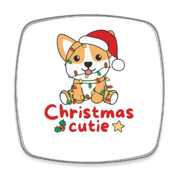 Chiens de Noël Corgi Mignon de Noël - Magnet carré - blanc - Devant
