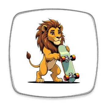 Lion Skateboard Illustration for Kids - Square fridge magnet - white - Front