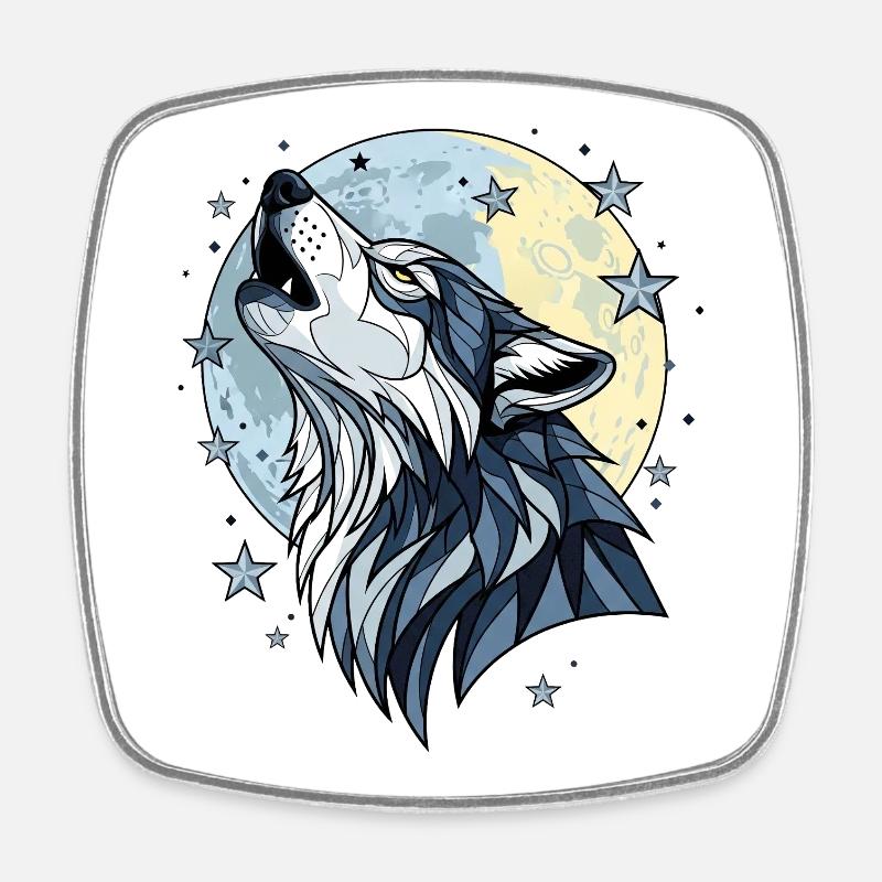 Loup - Magnet carré - blanc
