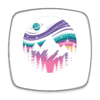 Galaktische Berglandschaft mit Polarlichtern - Viereckiger Kühlschrankmagnet - Weiß - Vorne