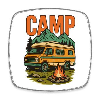 Camp Adventure Van Lustiges Camping - Magnet carré - blanc - Devant