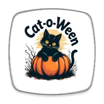 Cat-O-Ween Halloween Katzen Motiv - Viereckiger Kühlschrankmagnet - Weiß - Vorne