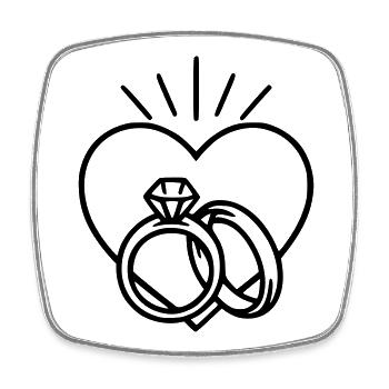 Hochzeit - Ring und Herz - Viereckiger Kühlschrankmagnet - Weiß - Vorne