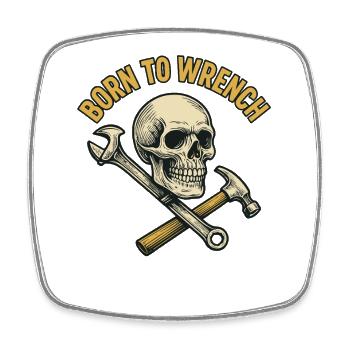 Born To Wrench Skull Mechanic Funny Garage - Square fridge magnet - white - Front