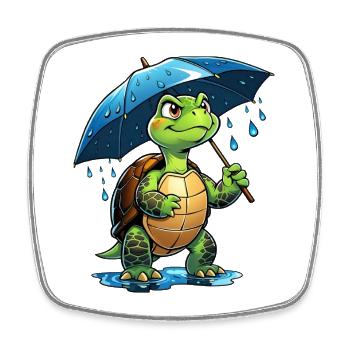 Turtle in the rain with umbrella - Square fridge magnet - white - Front