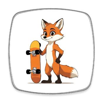 Waldfuchs mit Skateboard Motiv - Viereckiger Kühlschrankmagnet - Weiß - Vorne