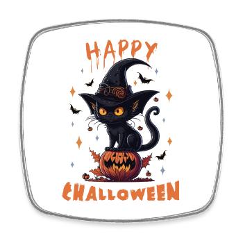 Happy Challoween – Halloween Ghost Cat Humor - Square fridge magnet - white - Front