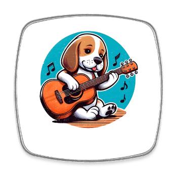 Niedlicher Welpe mit Gitarre - Viereckiger Kühlschrankmagnet - Weiß - Vorne