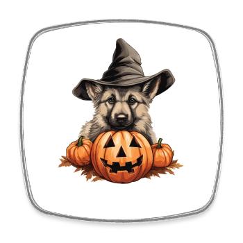Halloween Witch Hat Pumpkin Dog German - Square fridge magnet - white - Front