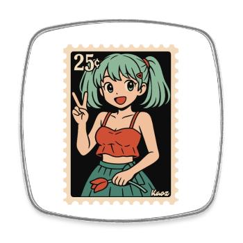 Anime Girl Postmark Illustration - Square fridge magnet - white - Front