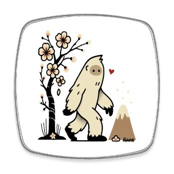 Niedliches Yeti mit Kirschblüten und Vulkan - Viereckiger Kühlschrankmagnet - Weiß - Vorne