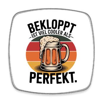 Chope à bière rétro avec bière moussante - Magnet carré - blanc - Devant