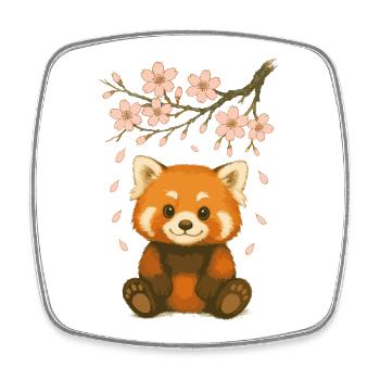 Red Panda, Panda Bear, Japanese, Cherry Blossoms - Square fridge magnet - white - Front