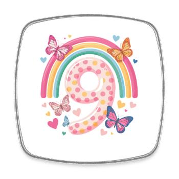 Papillon arc-en-ciel 9e anniversaire fille - Magnet carré - blanc - Devant