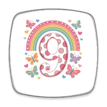 Papillon arc-en-ciel 9e anniversaire fille - Magnet carré - blanc - Devant