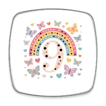 Papillon arc-en-ciel 9e anniversaire fille - Magnet carré - blanc - Devant