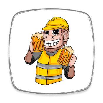 Construction worker monkey with beer - Square fridge magnet - white - Front