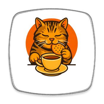 Cat Enjoying Tea with Biscuit, Love Cats  - Square fridge magnet - white - Front