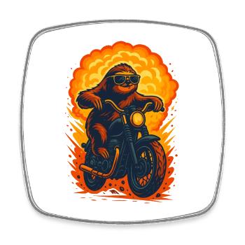 Cool paresseux conduisant une moto, machines à sous d’amour - Magnet carré - blanc - Devant