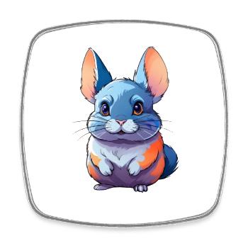 Charmanter Cartoon-Chinchilla mit großen Augen - Viereckiger Kühlschrankmagnet - Weiß - Vorne