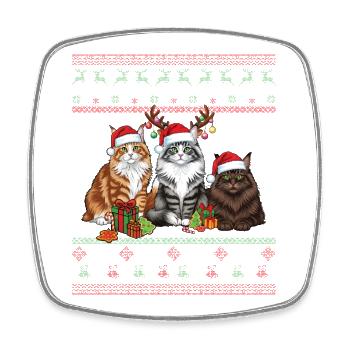 Santa Ugly Christmas Love Cats - Viereckiger Kühlschrankmagnet - Weiß - Vorne