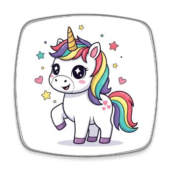 Verspieltes Einhorn mit Regenbogenmähne - Viereckiger Kühlschrankmagnet - Weiß - Vorne