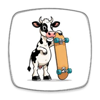 vache avec skateboard - Magnet carré - blanc - Devant
